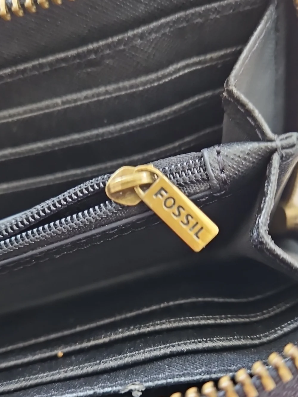 Fossil Black Leather Zip-Around Wallet